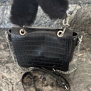 Zara Black Croc-Embossed Crossbody with Silver Chain